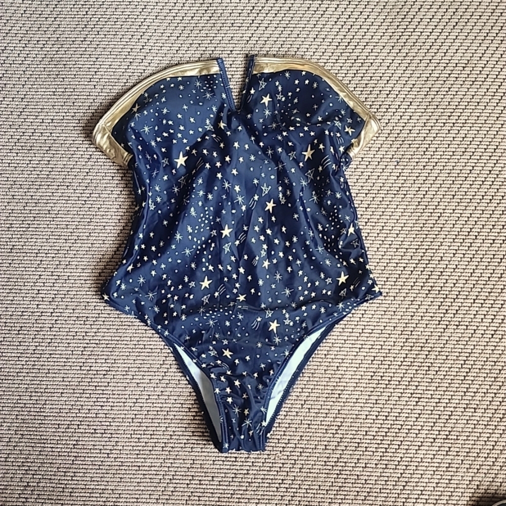 Star print V wired Navy blue and gold Medium SHEIN